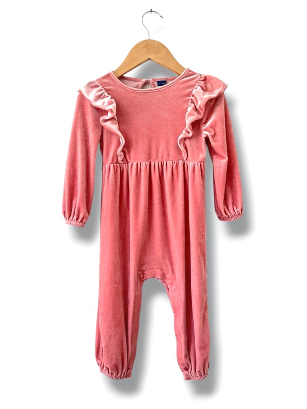 Old Navy Girls Velour Ruffle Romper 18-24M Dusty Rose Pink Long Sleeve